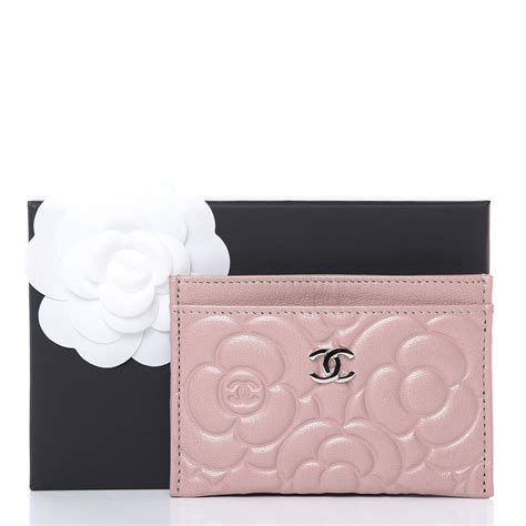 chanel camellia embossed card holder